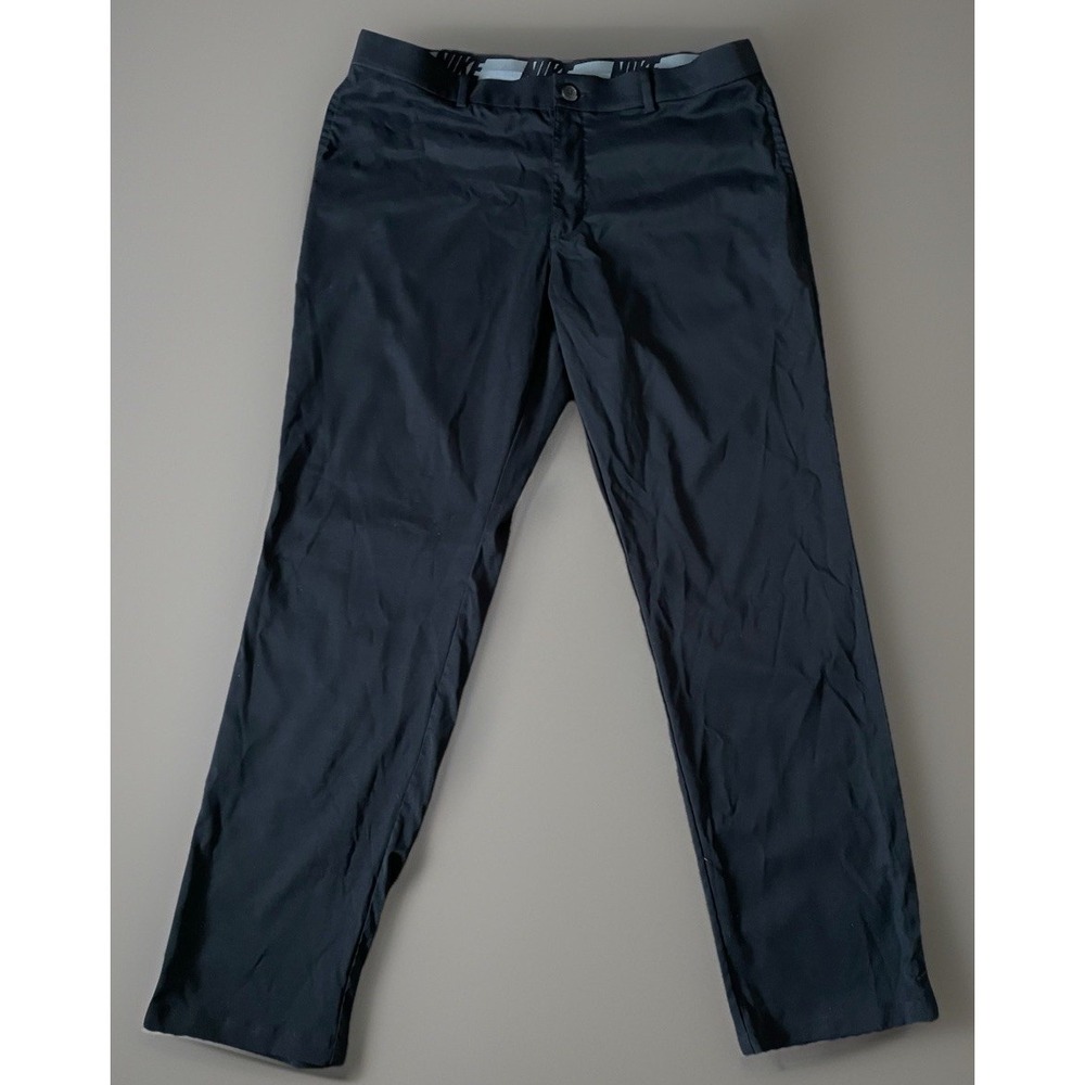 Nike Dri-Fit Golf Stretch Chino Pants Trousers Black Embroidered Logo 38x32 JBHS